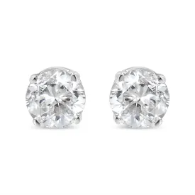 10K White Gold 0.10 Cttw Round Brilliant-Cut Near Colorless Near Colorless Diamond Classic 4-Prong Stud Earrings (I-J Color, I1-I2 Clarity)