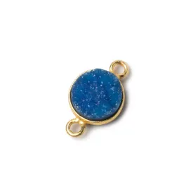 10mm Vermeil Bezel Teal Blue Drusy Coin Connector 1 piece