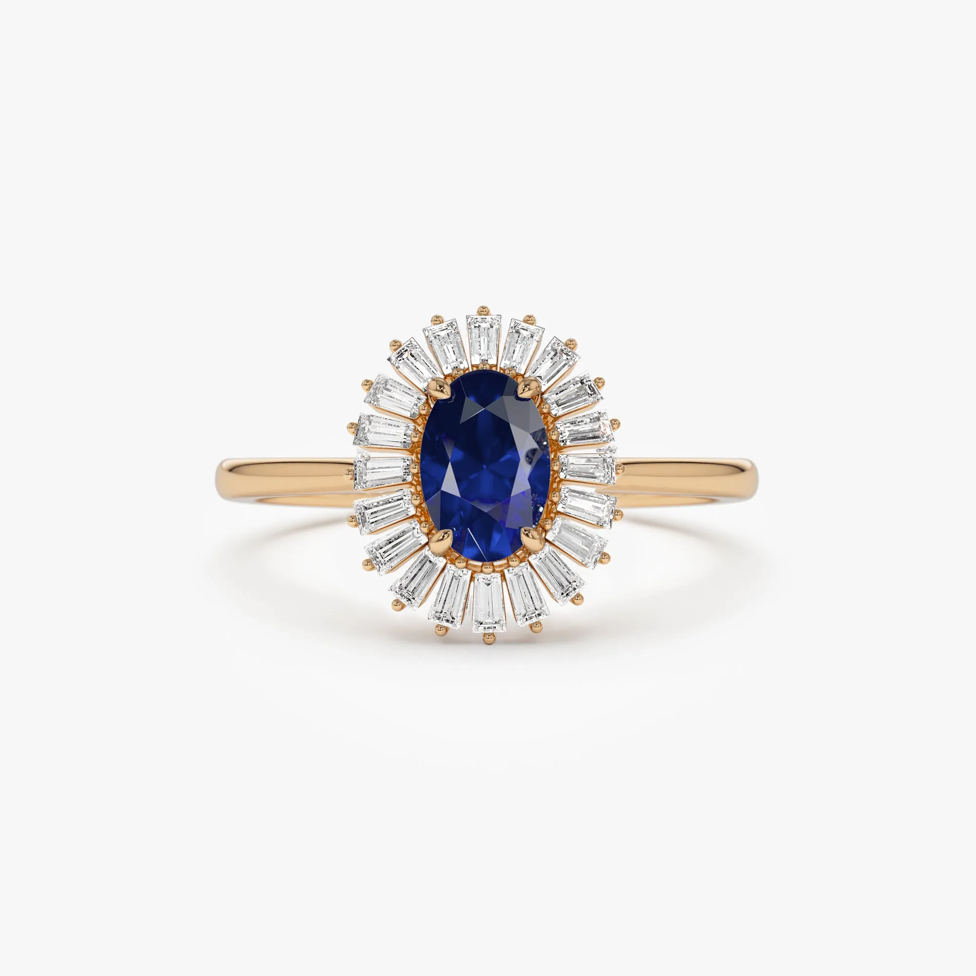 14k Baguette Diamond Ballerina Oval Sapphire Ring