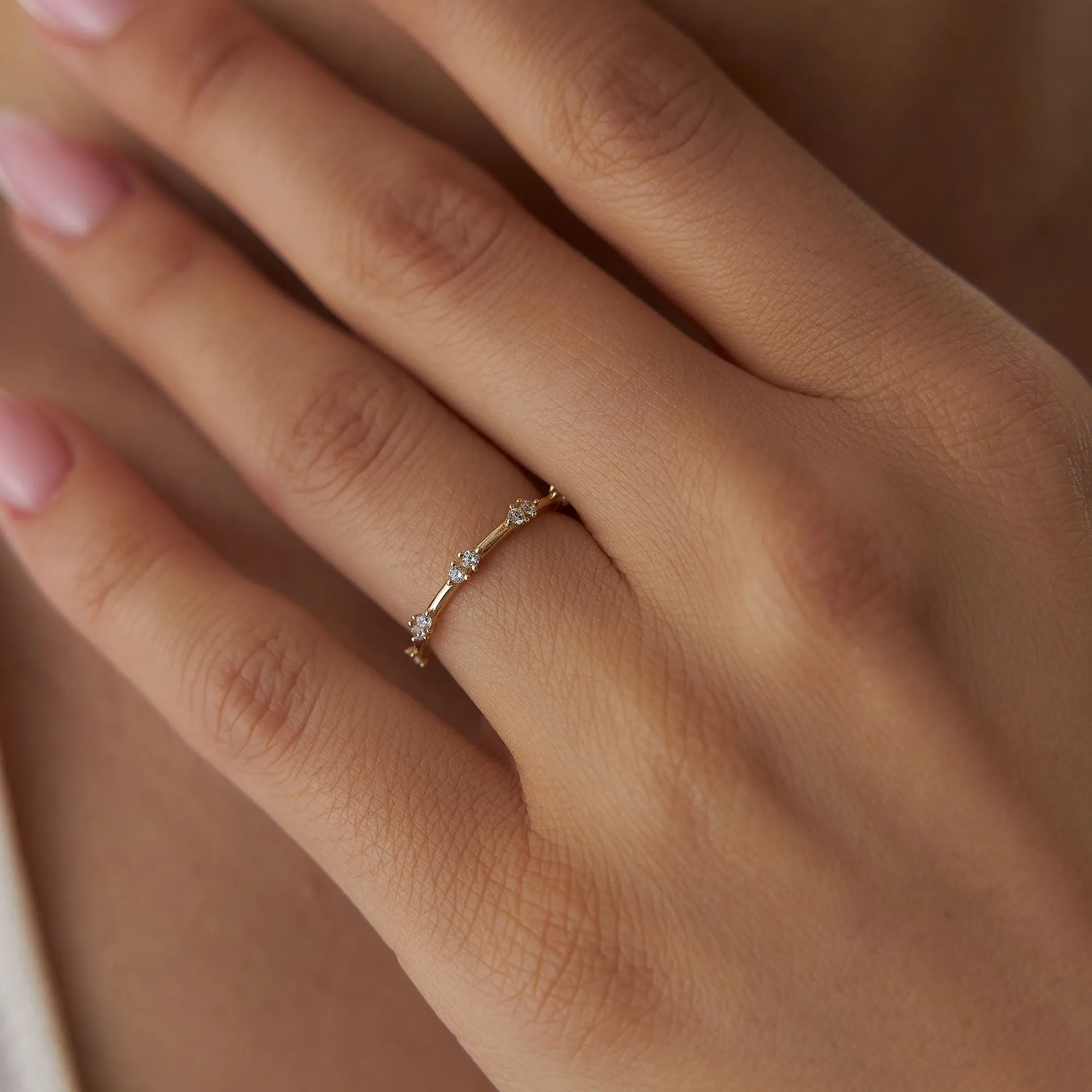 14k Dainty Stacking Diamond Wedding Band