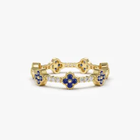 14k Full Eternity Clover Sapphire and Diamond Ring