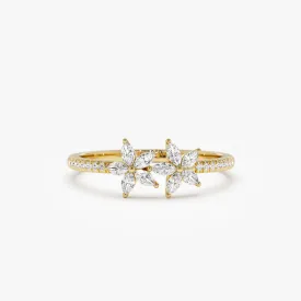 14k Marquise Shaped Diamond Flower Design Statement Ring