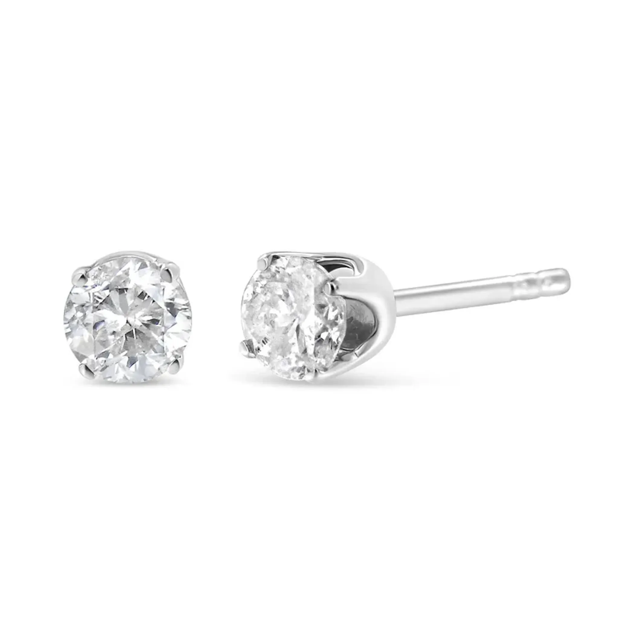 14K White Gold 1/5 Cttw Round Brilliant-Cut Near Colorless Diamond Classic 4-Prong Stud Earrings (H-I Color, I1-I2 Clarity)