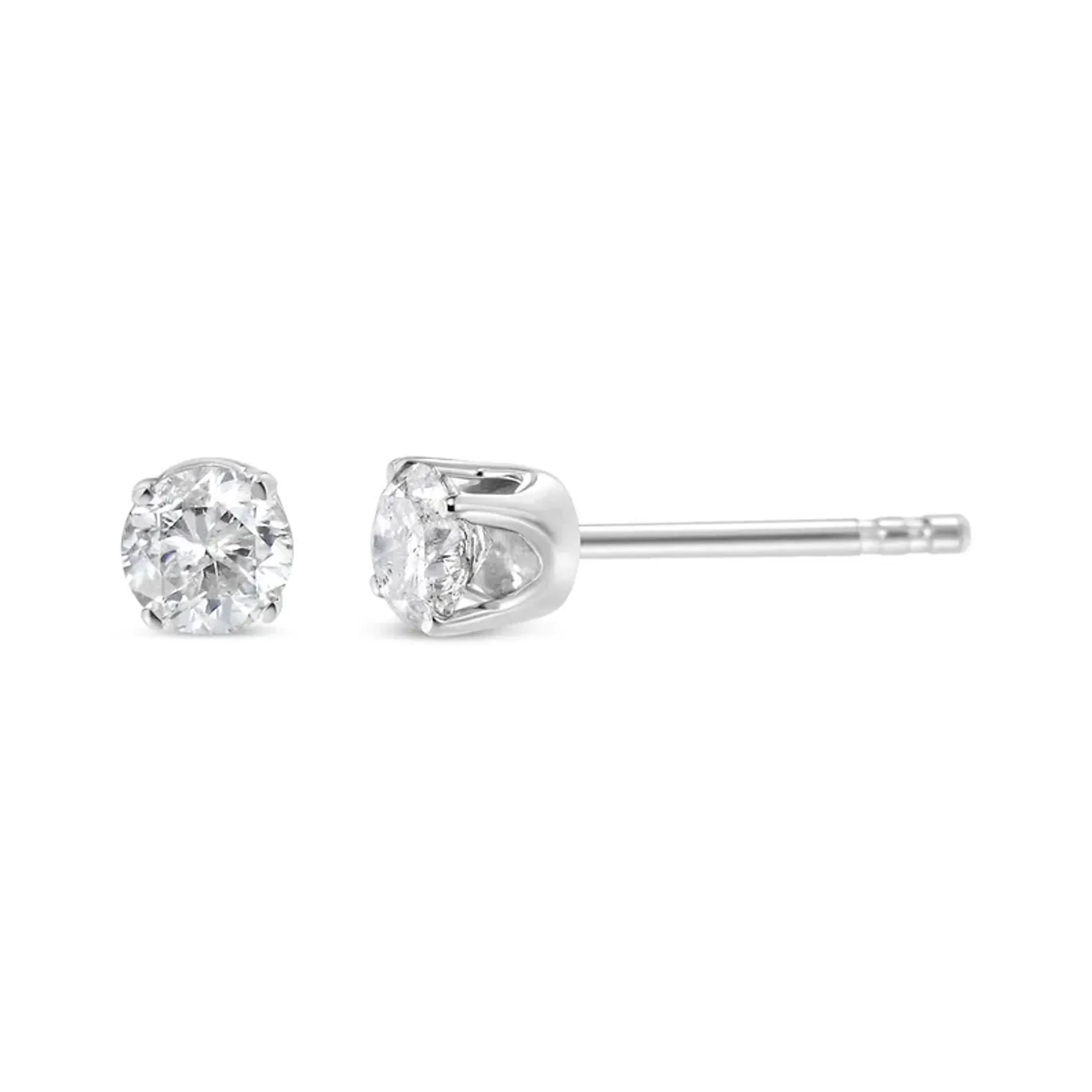 14K White Gold 1/5 Cttw Round Brilliant-Cut Near Colorless Diamond Classic 4-Prong Stud Earrings (H-I Color, I1-I2 Clarity)