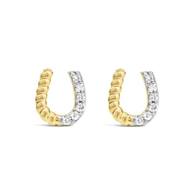 14K Yellow Gold 1/10 Cttw Diamond and Braided Horseshoe Stud Earrings (I-J Color, I1-I2 Clarity)