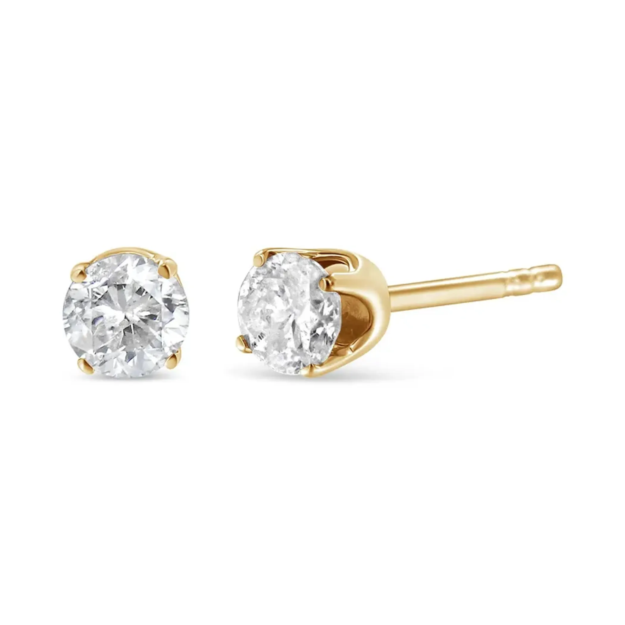 14K Yellow Gold 1/6 Cttw Round Brilliant-Cut Diamond Classic 4-Prong Stud Earrings (K-L Color, SI1-SI2 Clarity)