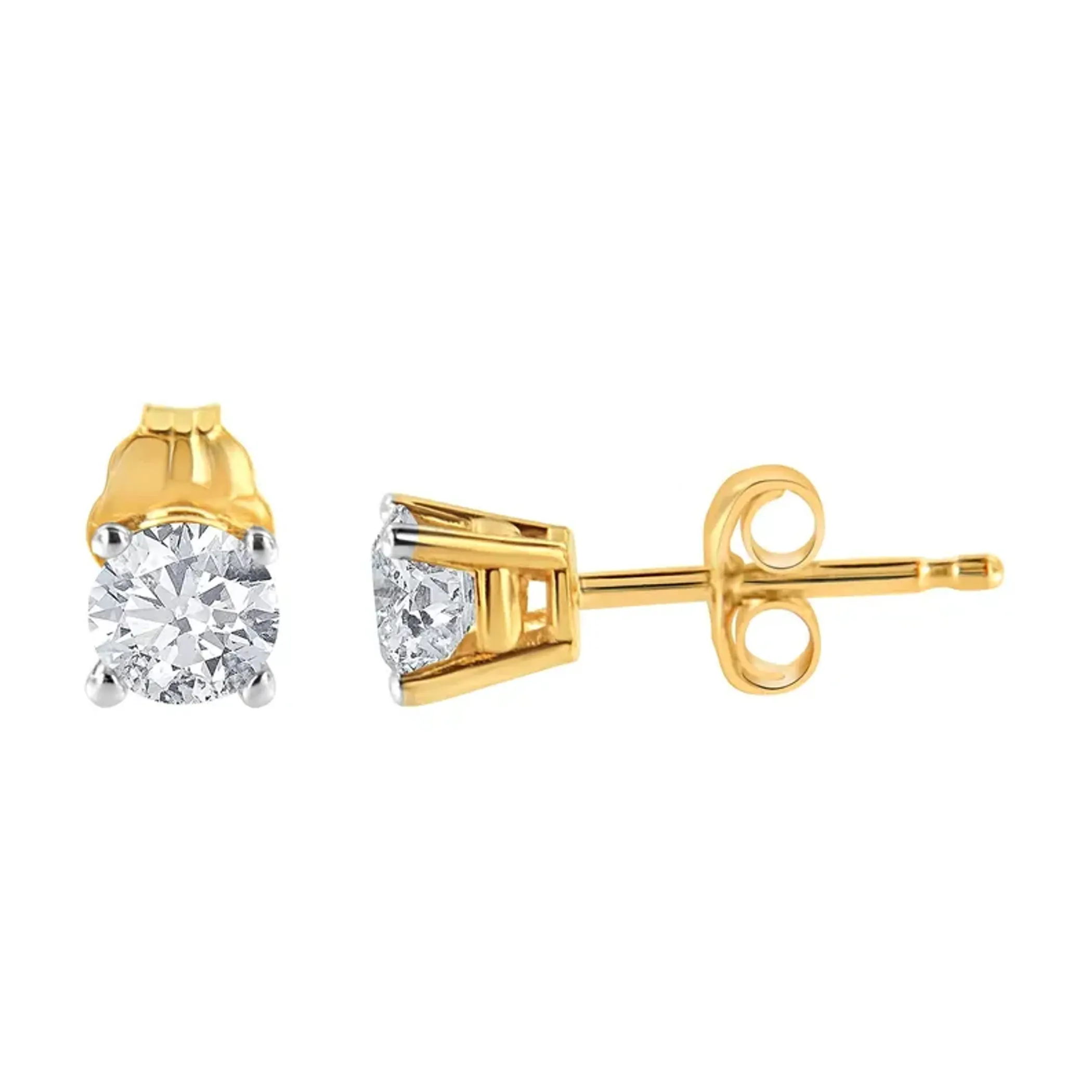 14K Yellow Gold 1/6 Cttw Round Brilliant-Cut Diamond Classic 4-Prong Stud Earrings (L-M Color, I1-I2 Clarity)