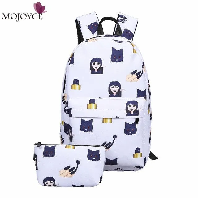 2017 Leisure Waterproof Nylon Women Travel Backpack 3D Smiley Emoji Face Printing School Bag for Teenage Girls 2pcs Bag Mochila