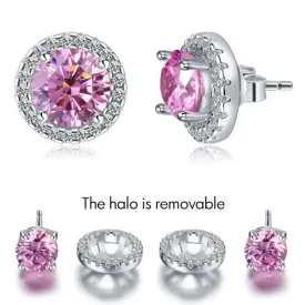 2.5 Carat Round Pink Halo (Removable) Stud 925 Sterling Silver Earrings Jewelry XFE8126