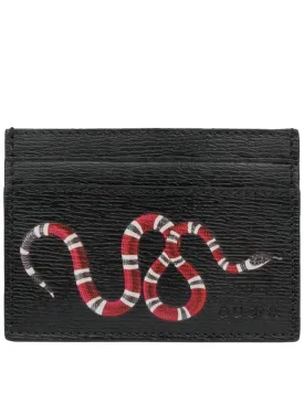 451277 Black leather snake print card wallet