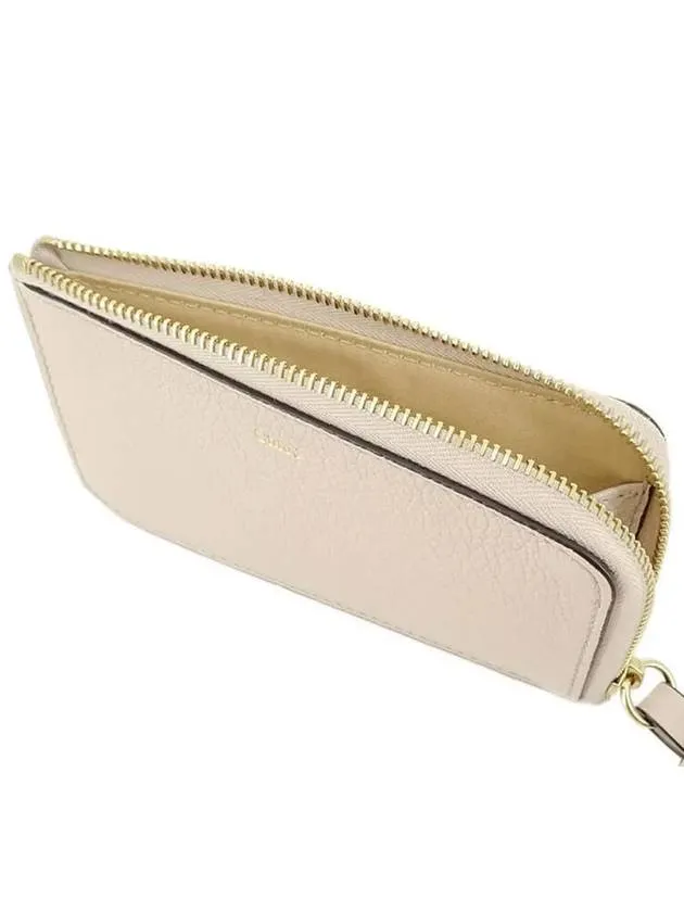 Alphabet Half Zipper Leather Card Wallet Cream