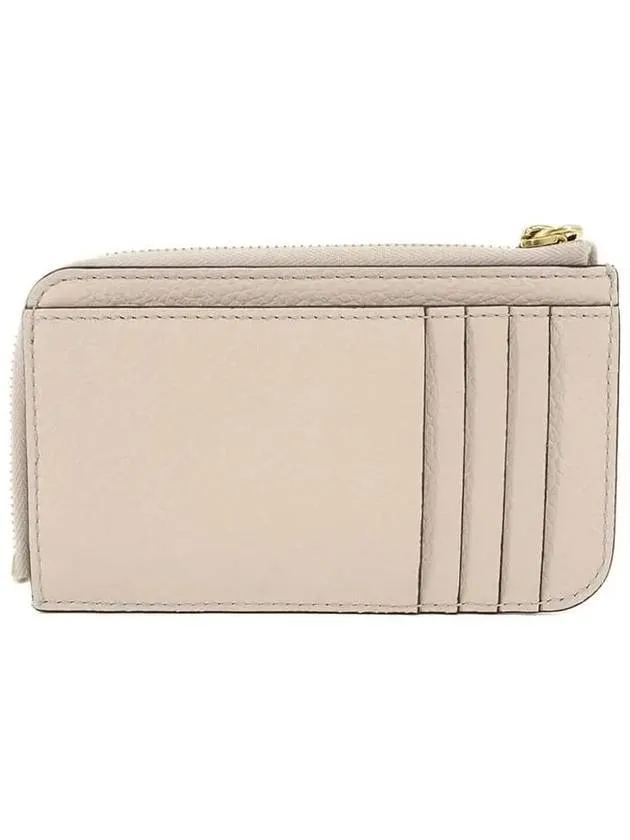 Alphabet Half Zipper Leather Card Wallet Cream