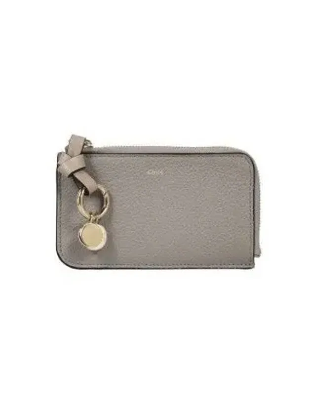 Alphabet Half Zipper Leather Card Wallet Grey