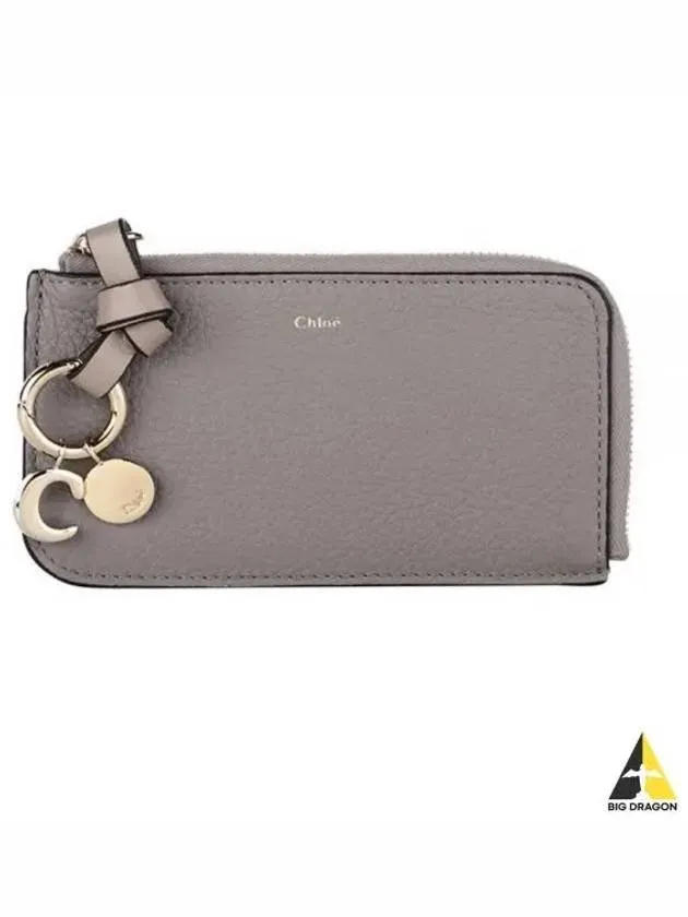 Alphabet Half Zipper Leather Card Wallet Grey