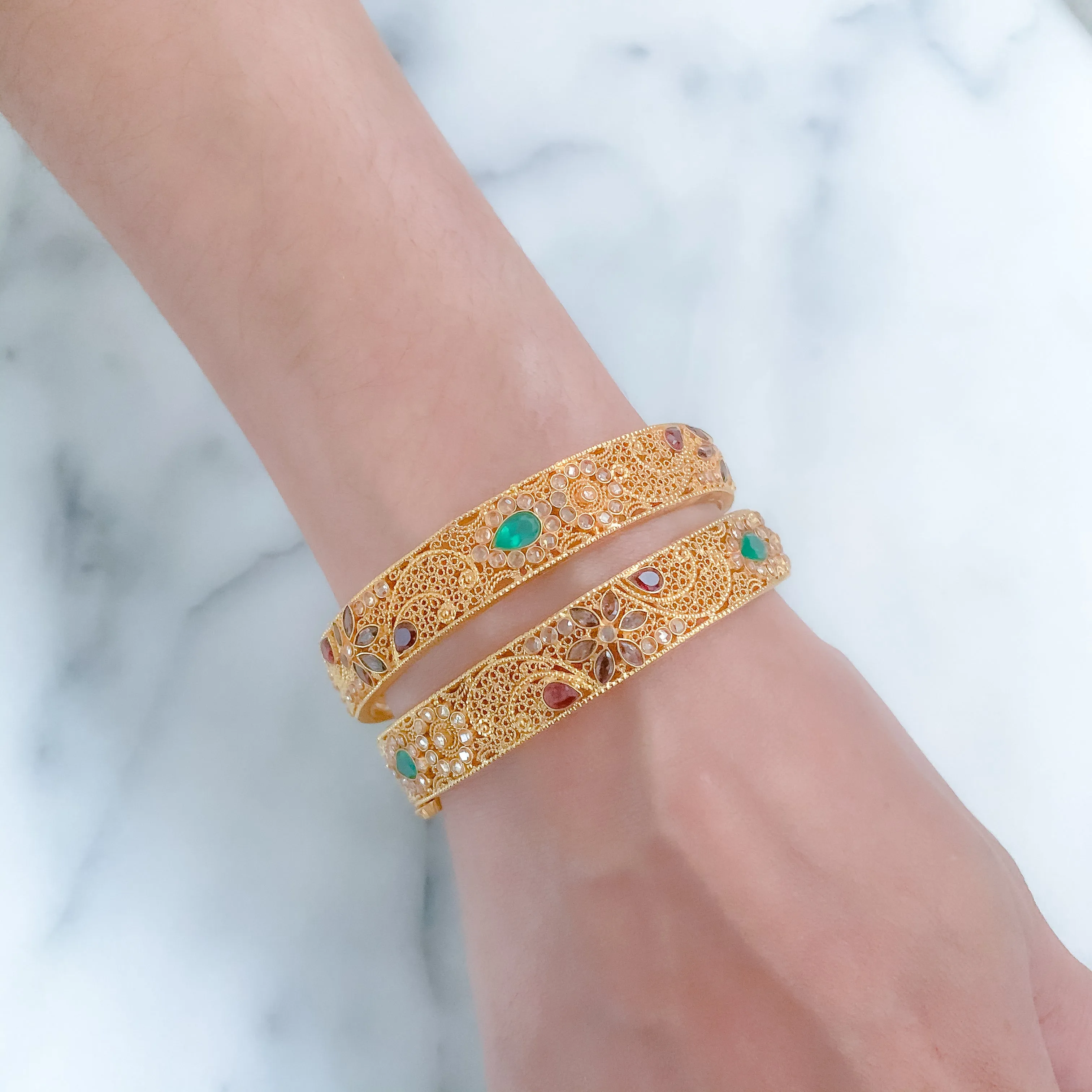 Antique Bangles with Emerald Accents