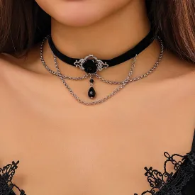 Black Rose Crystal Chain Choker