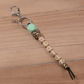 BLUE LEOPARD BEADED BOYMOM KEYCHAIN