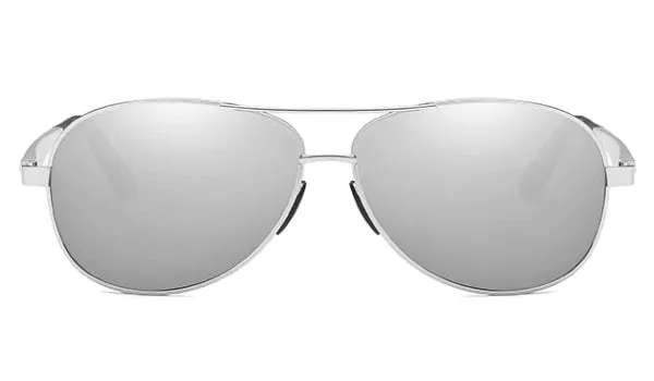 Classy Men Silver Polarized Pilot Sunglasses