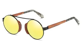 Classy Men Yellow Round Wood Sunglasses