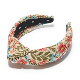 CORAL FLORAL BROCADE KNOTTED HEADBAND