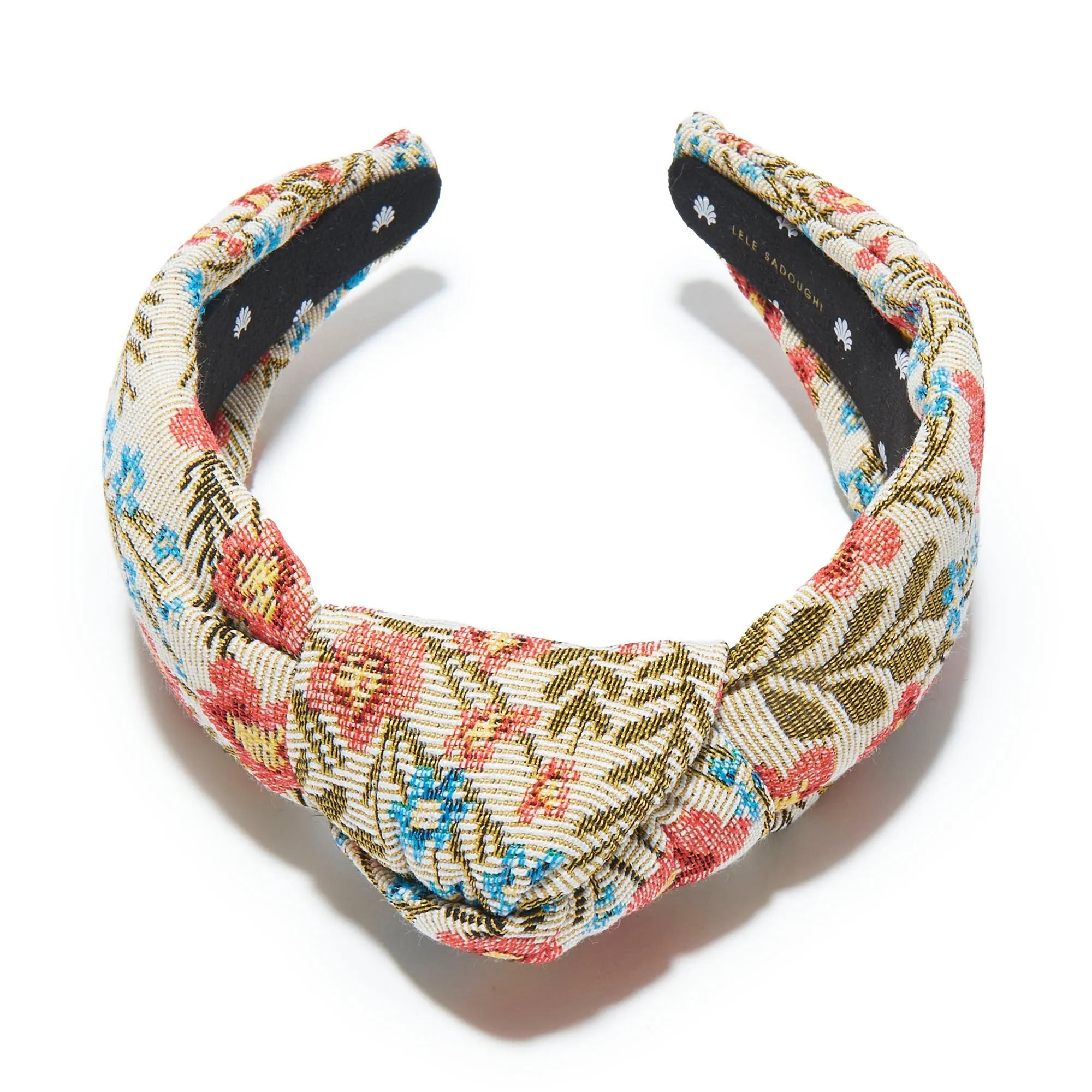 CORAL FLORAL BROCADE KNOTTED HEADBAND