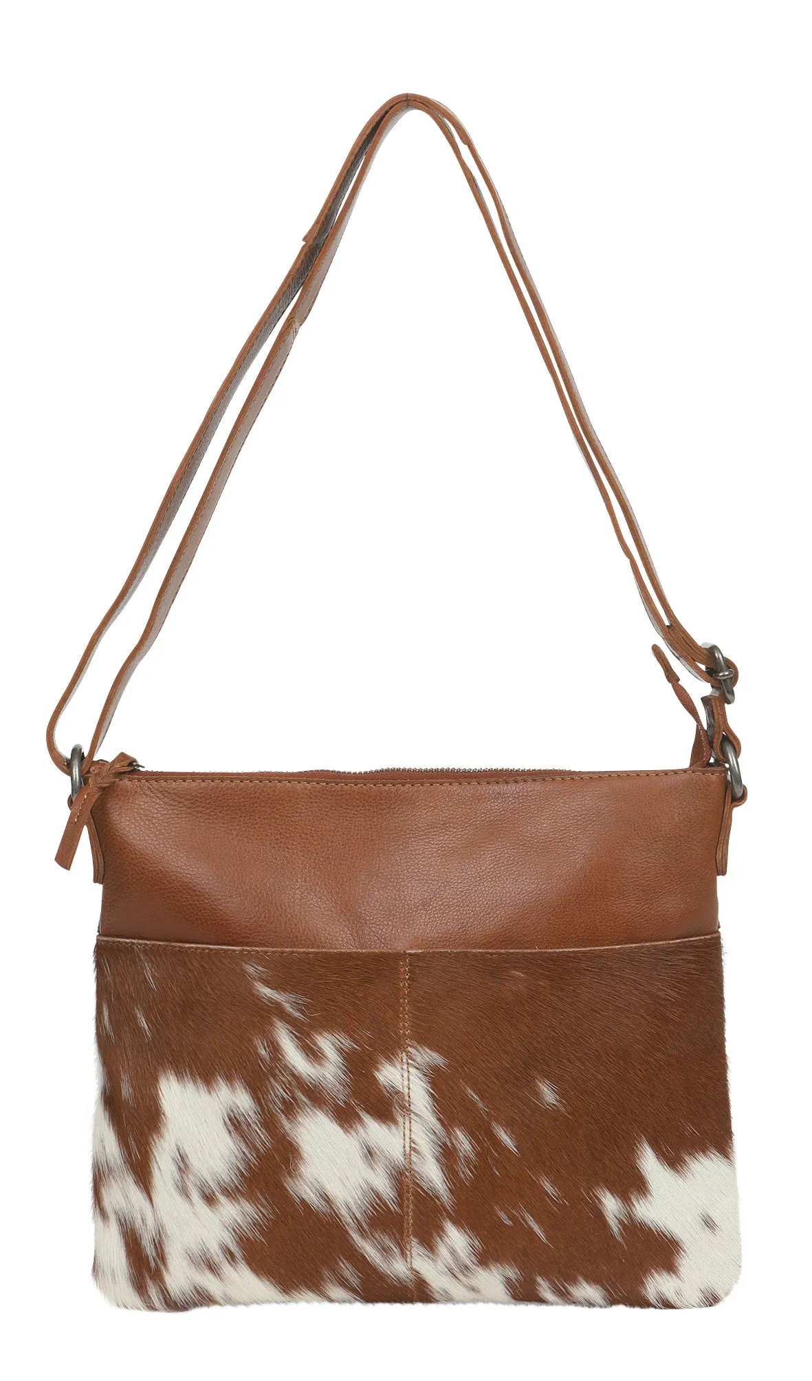 Cowhide & Leather Square Crossbody Bag | 6541