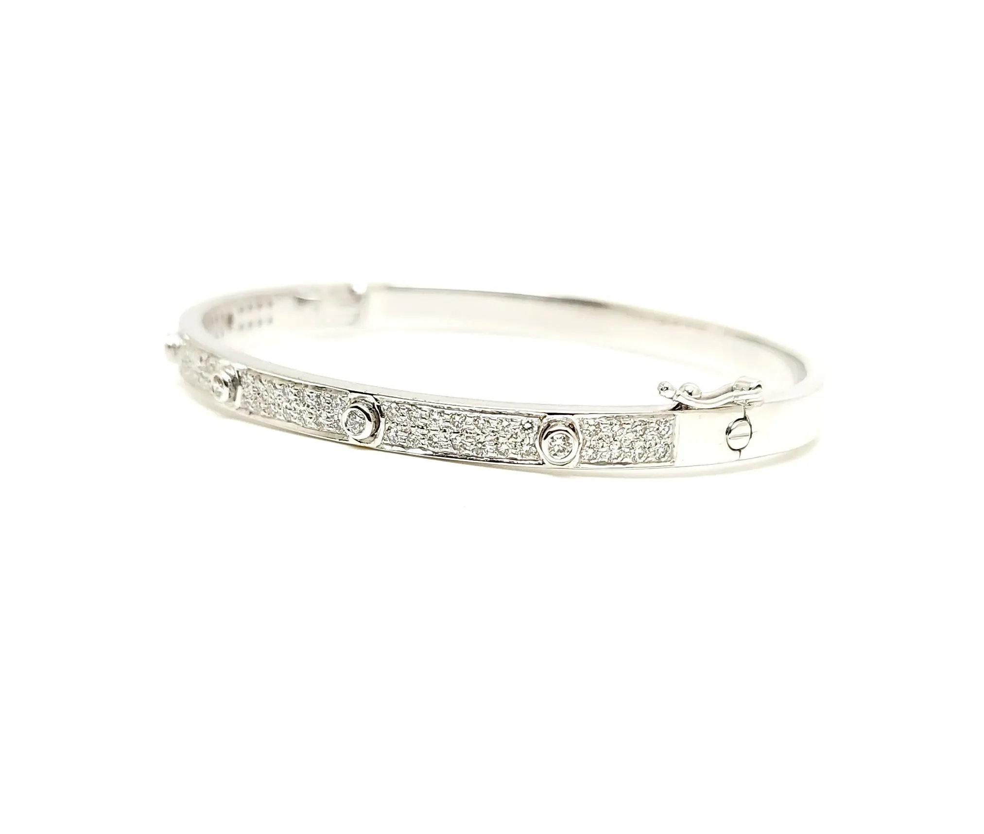 DIAMOND STATION BANGLE BRACELET IN 14K WHITE GOLD