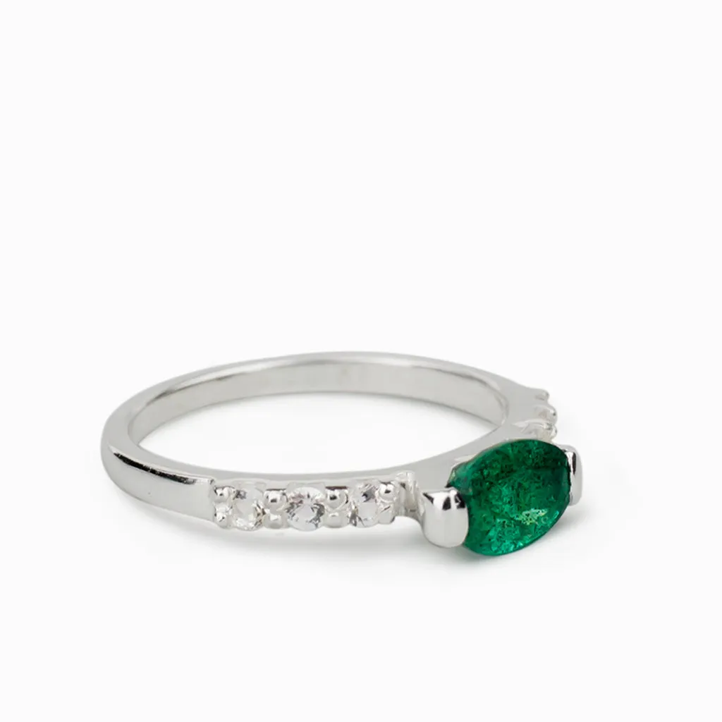 Emerald and White Topaz Ring