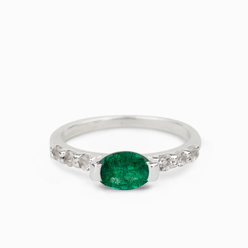 Emerald and White Topaz Ring