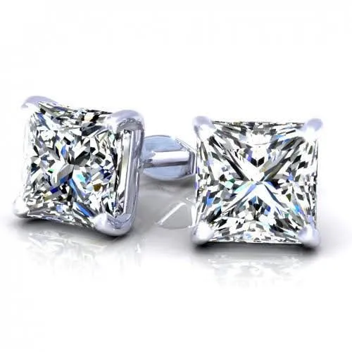 Fashionable 1.50CT Princess Cut Diamond Stud Earrings in Platinum