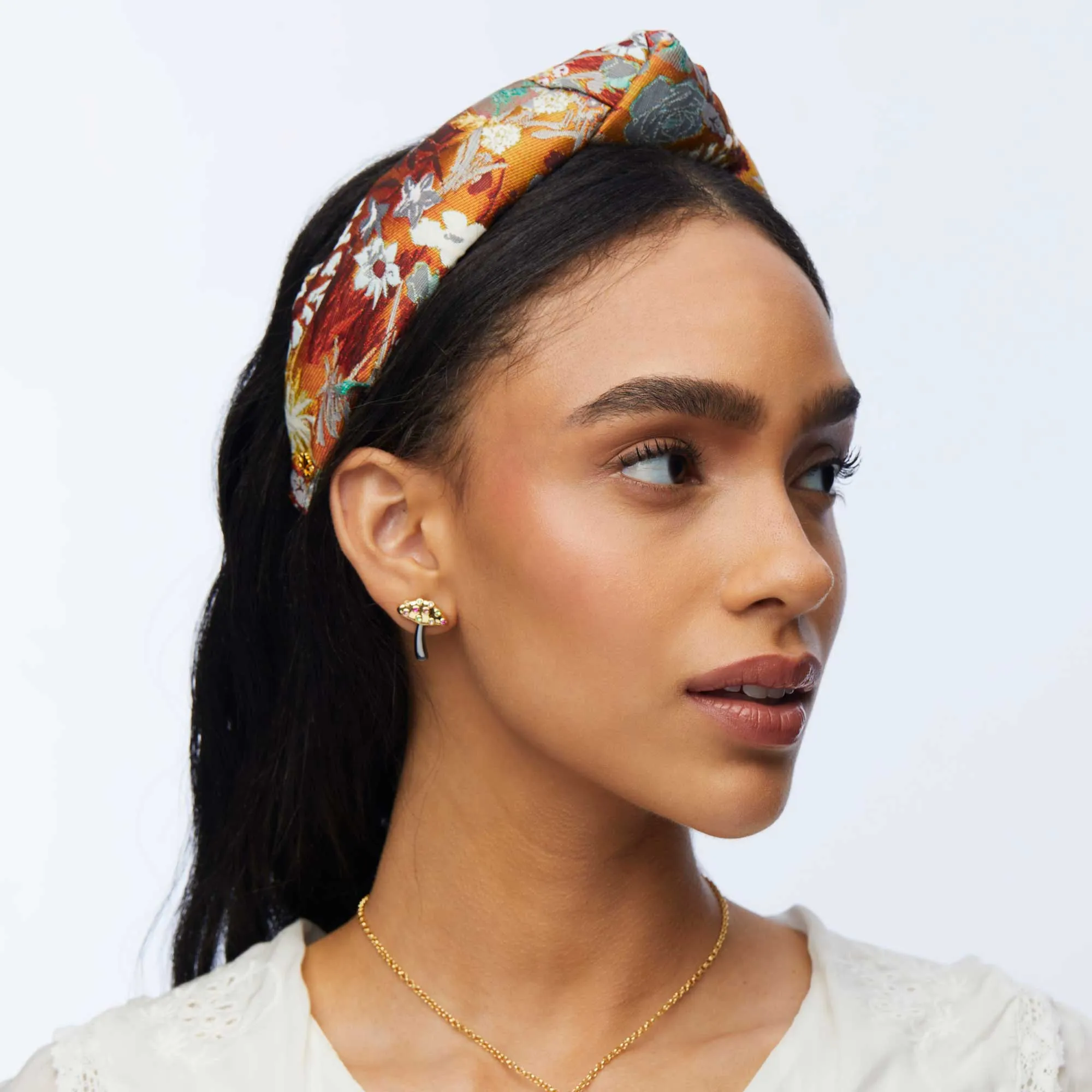 FLORAL RUST BROCADE KNOTTED HEADBAND