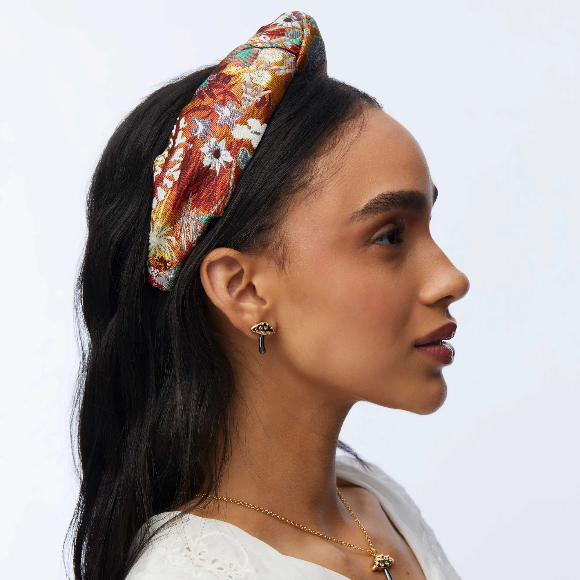 FLORAL RUST BROCADE KNOTTED HEADBAND