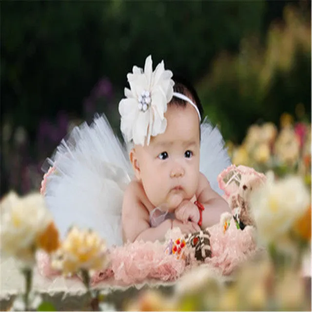 Free Shipping Newborn Photography Props Infant Costume Outfit Princess Skirt Handmade Crochet Beaded Cap Headband Baby Girl Dres