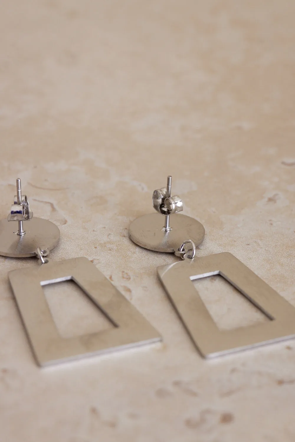 Geo Drop Earrings - Silver