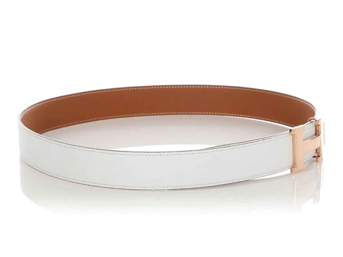 Hermès Blanc and Gold Epsom Reversible Belt 32mm