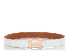 Hermès Blanc and Gold Epsom Reversible Belt 32mm