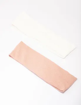 Ivory & Pink Ribbed Fabric Headband Pack