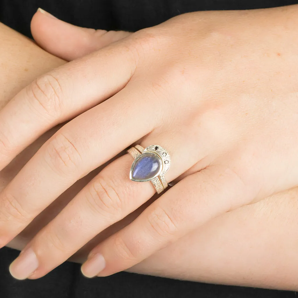 Labradorite and Black Diamond Ring