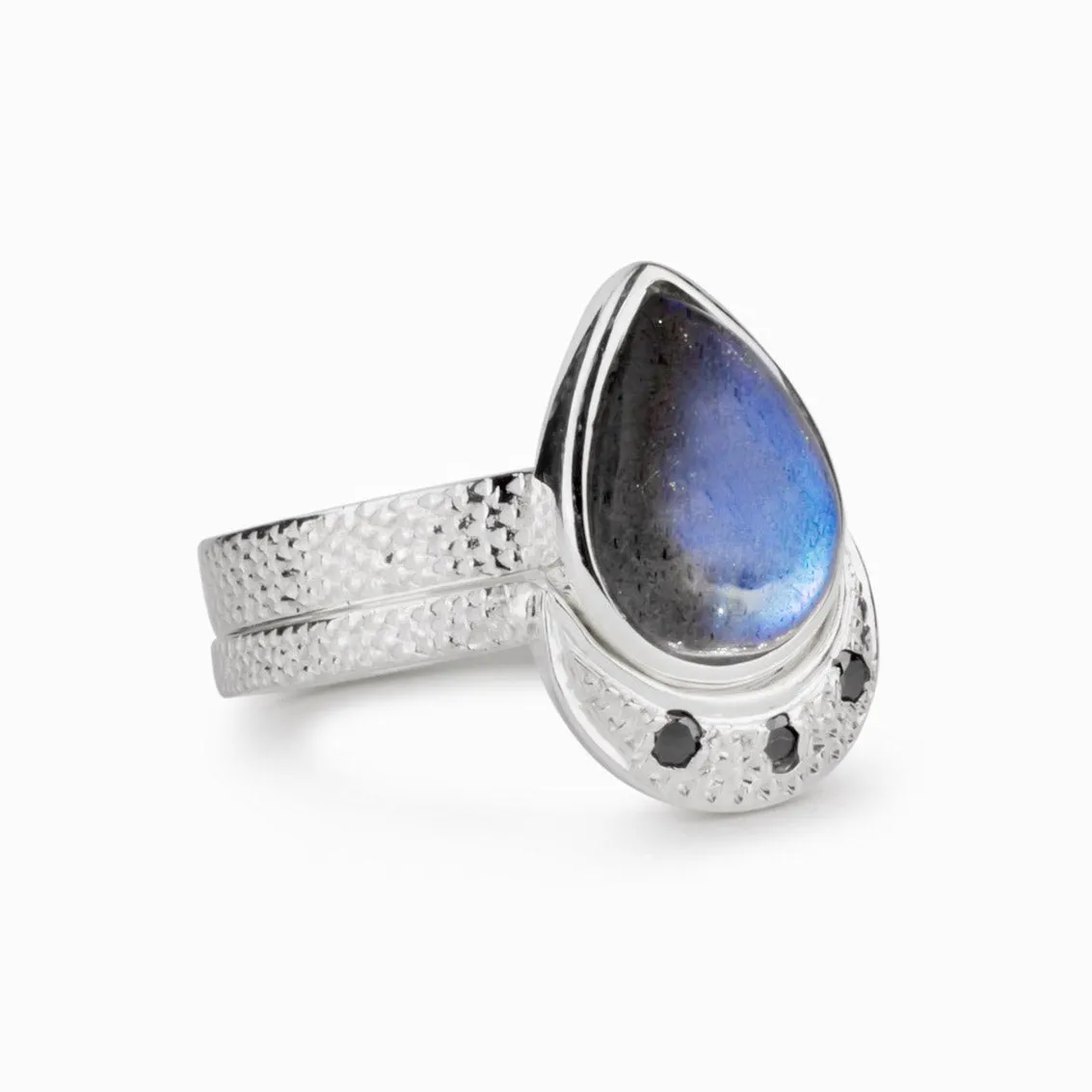 Labradorite and Black Diamond Ring