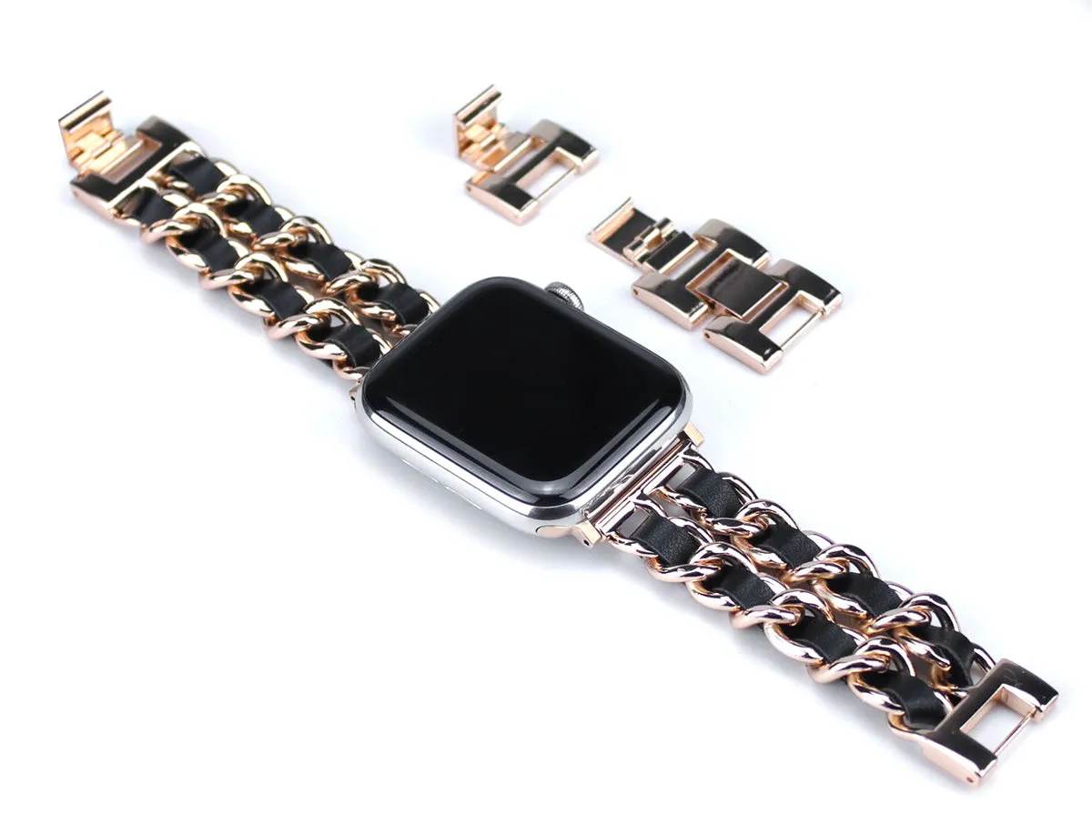 Metal & Leather Chain Band for Apple Watch 38/40/41mm & 42/44/45mm