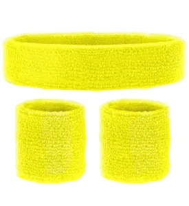 Neon Yellow 80's Sweatband and Wristbands