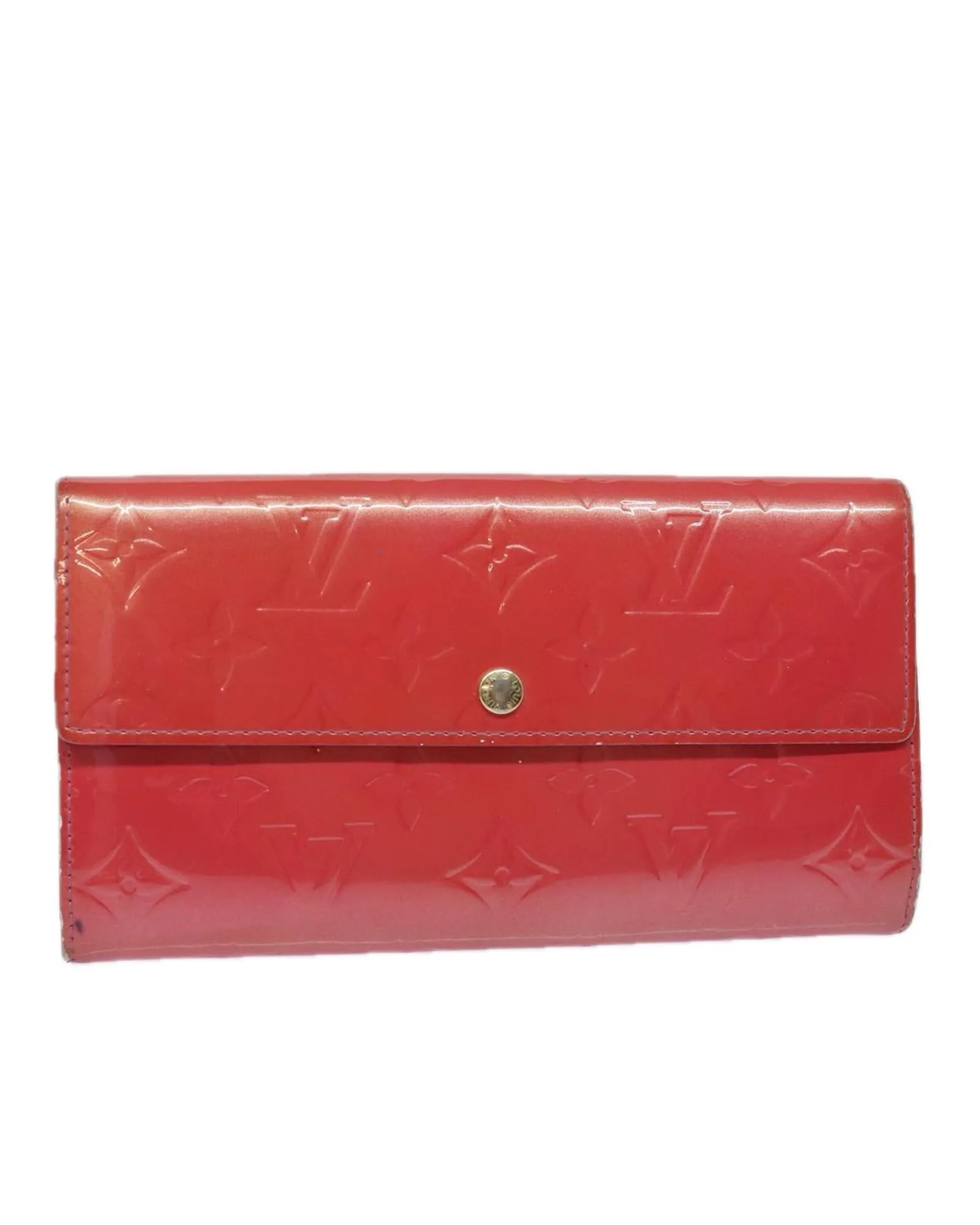 Patent Leather Long Wallet with Button Clasp