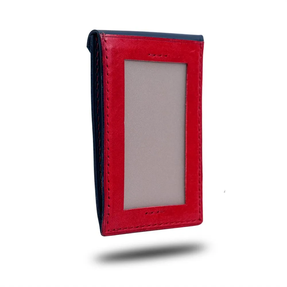 Peacock Blue & Crimson Red Leather Business Cardholder