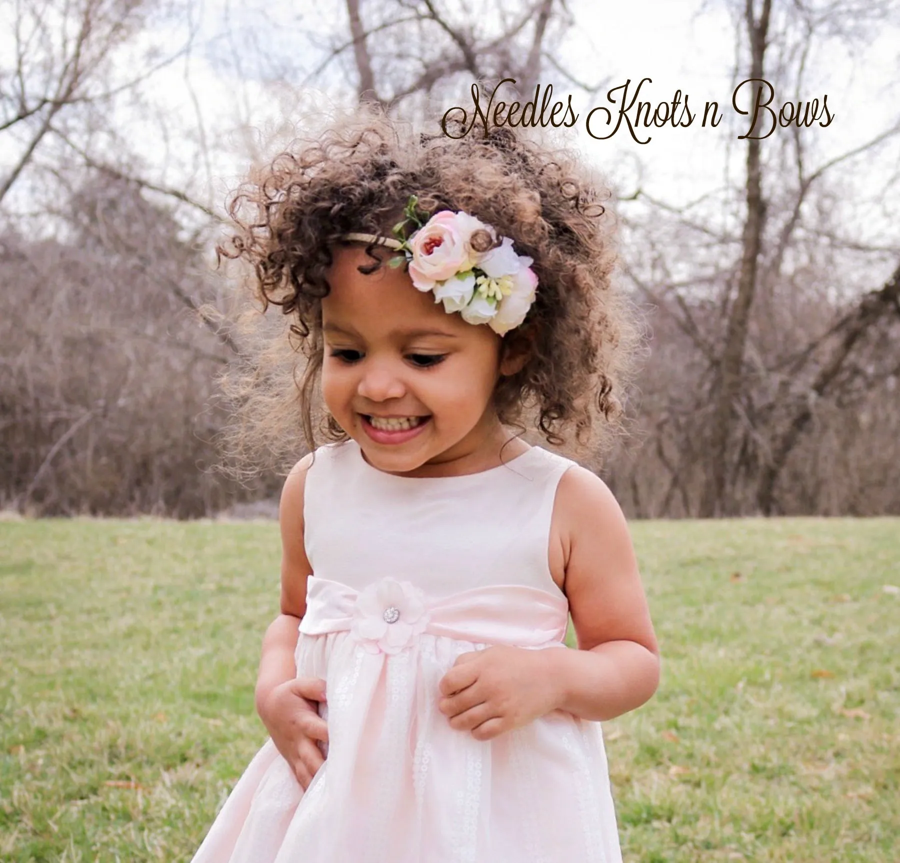 Pink & White Flower Nylon Headband, Baby Girls, Newborns, Girls Flower Crown Headband,