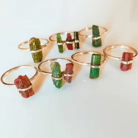 Pink and Green Raw Watermelon Tourmaline Rings