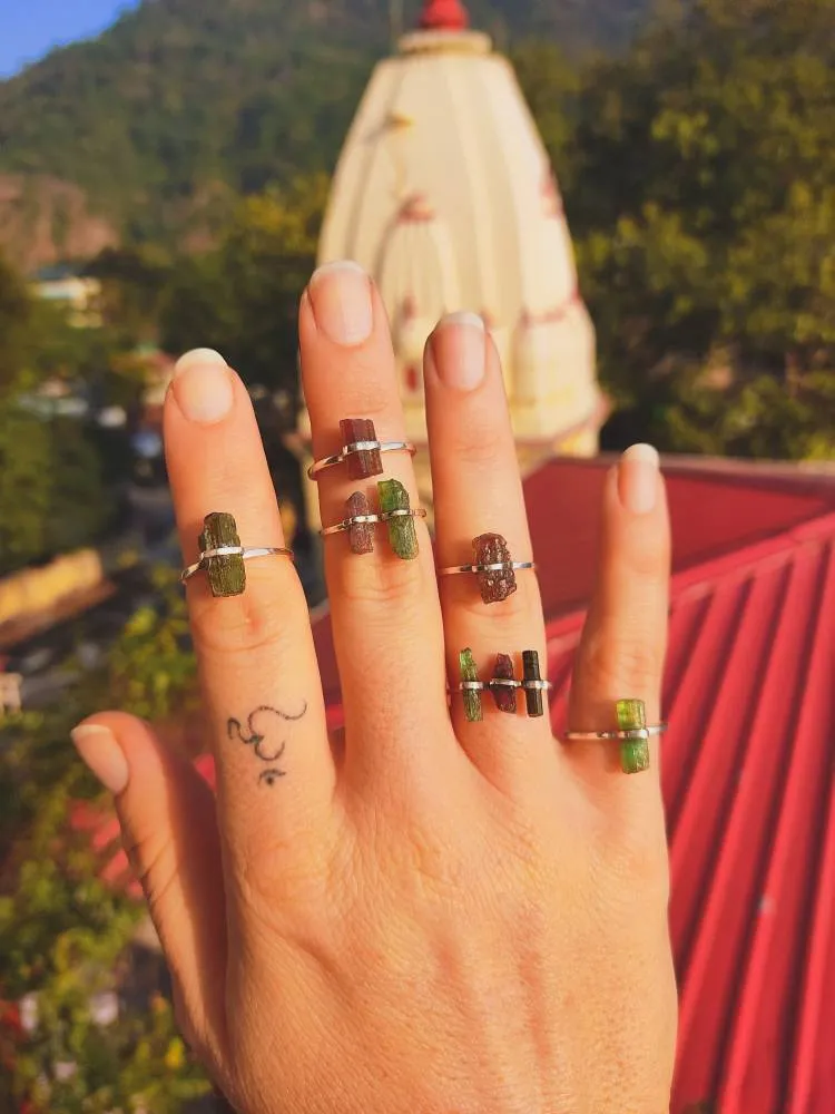 Pink and Green Raw Watermelon Tourmaline Rings