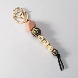 PINK LEOPARD BEADED MRS KEYCHAIN