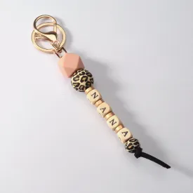 PINK LEOPARD BEADED NANA KEYCHAIN