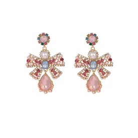 Pre Order:  Pearl Crystal Glass Metal Bow Earrings