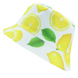 Reversible Lemon Printed Bucket Hat- White